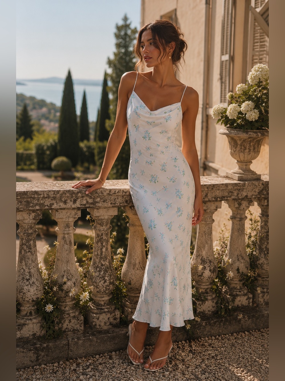 NWT French Connection Anna Fleur Floral Cowl Neck Satin Maxi Slip Dress